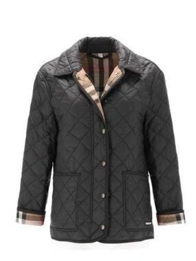 Classic Quilted Black Women's Jacket with Plaid Trim